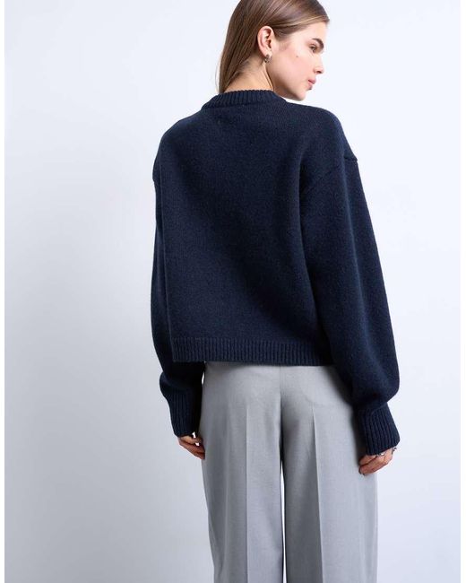 TOPSHOP Blue Knit Premium 100% Lambswool Cardigan