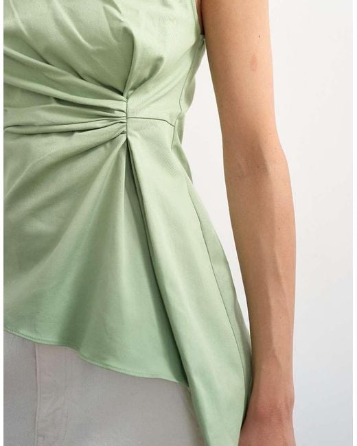 TOPSHOP Green Tuck Side Asym Hem Top