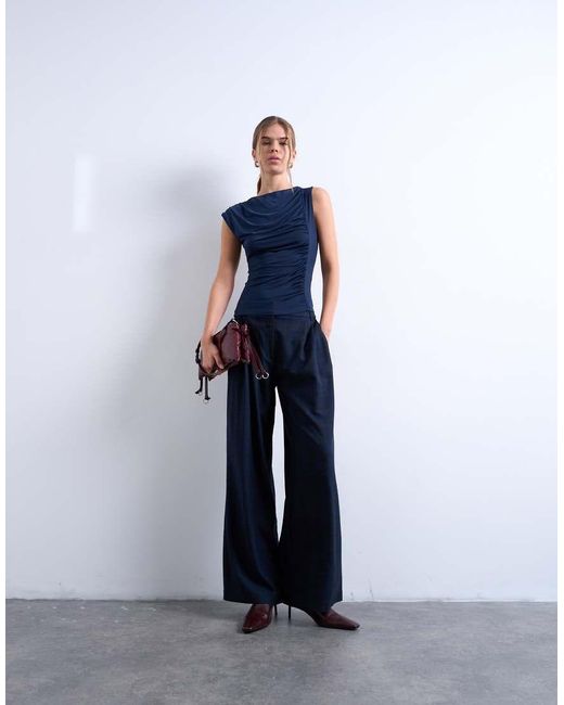 TOPSHOP Blue Tailored Pleated High Waist Trouser