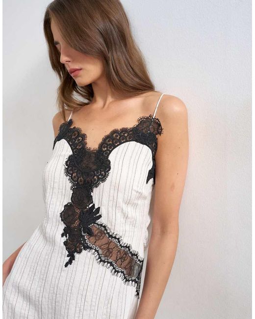 TOPSHOP White Lace Insert Mini Slip Dress With Open Back Cowl