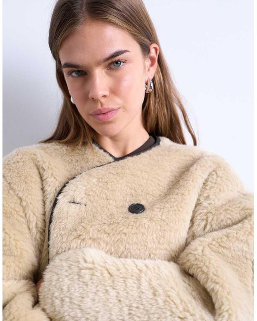 TOPSHOP Natural Ovoid Short Shearling Double Breasted Jacket