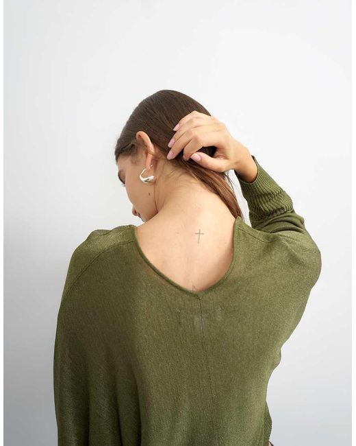 TOPSHOP Green Knitted V Slouchy Fine Knit Sheer Jumper