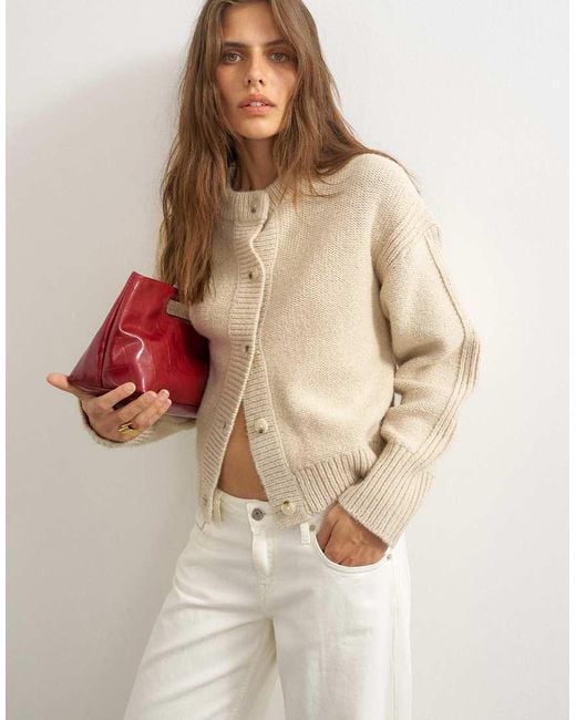 TOPSHOP Natural Knitted Boxy Deep Rib Cardigan