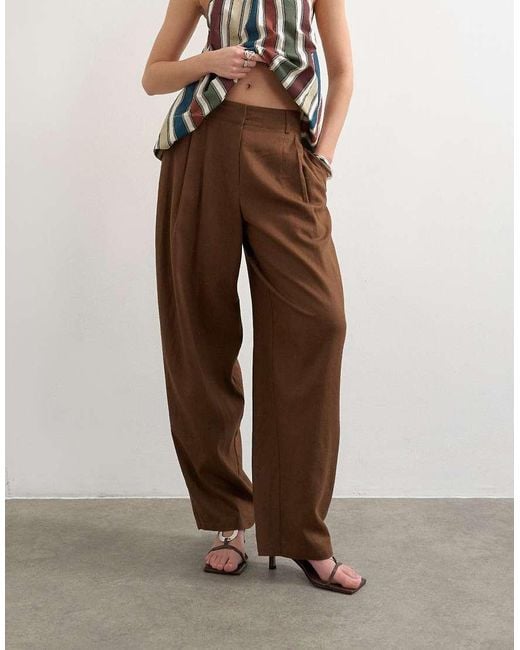 TOPSHOP Natural Linen Barrel Leg Trouser