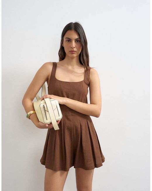 TOPSHOP Brown Linen Romper