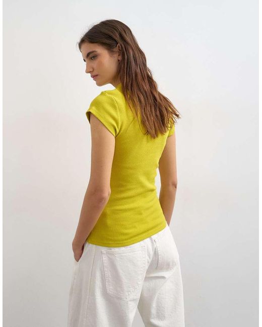 TOPSHOP Yellow Ribbed Key Hole Top