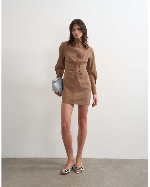 TOPSHOP White Funnel Neck Cupro Mini Dress