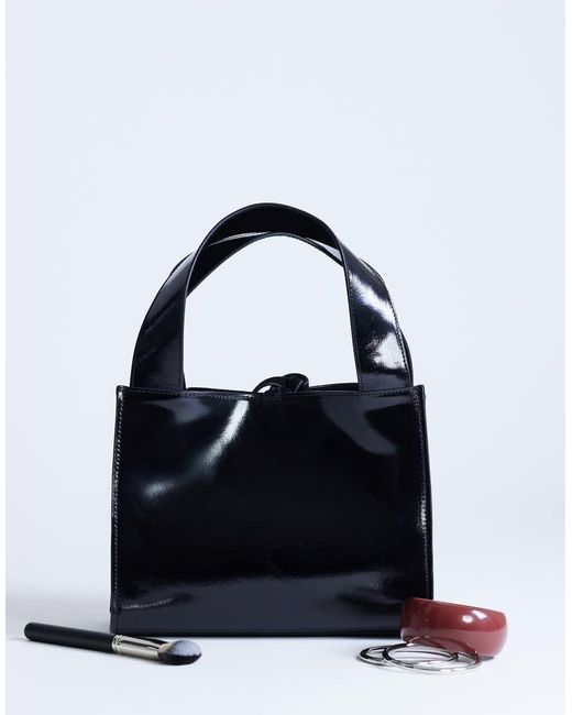 TOPSHOP Blue Sandy Small Real Suede And Leather Grab Bag With Tie Fastening