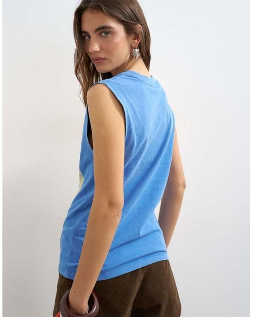 TOPSHOP Blue '123' Sleeveless Tank Top