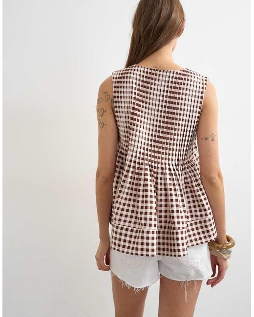 TOPSHOP White V-neck Pintuck Detail A-line Top