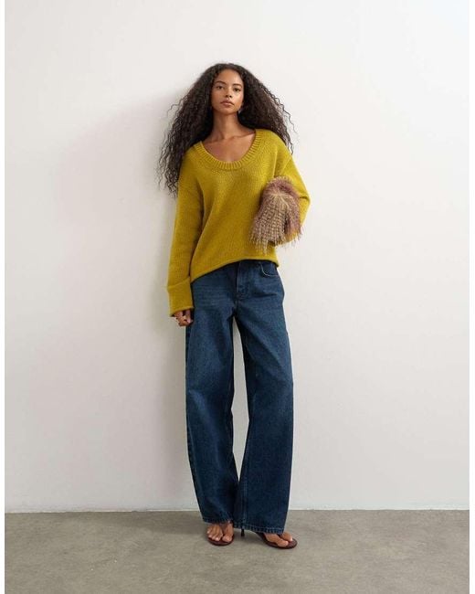 TOPSHOP Yellow Knit Scoop Neck Sweater