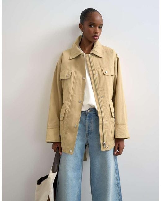 TOPSHOP Natural 4 Pocket Cotton Shacket With Quilted Lining