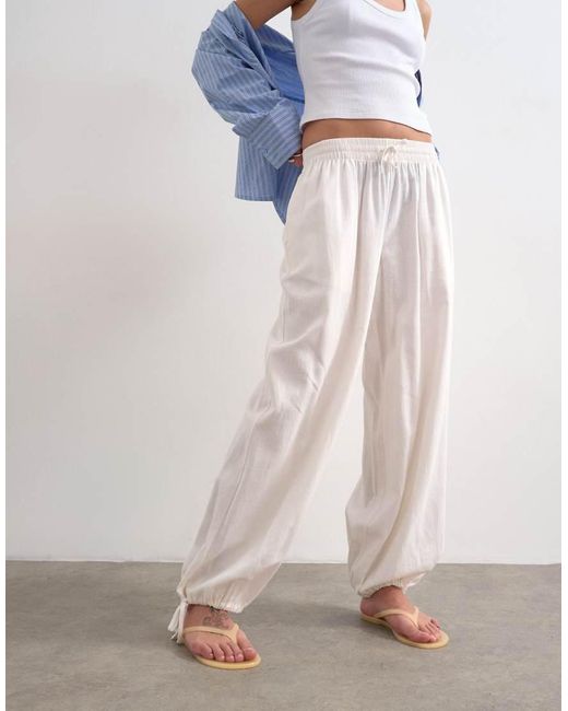 TOPSHOP White Linen Elasticated Waist Balloon Trouser