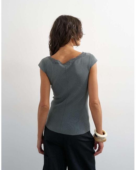 TOPSHOP Black Lace Trim Cap Sleeve Top