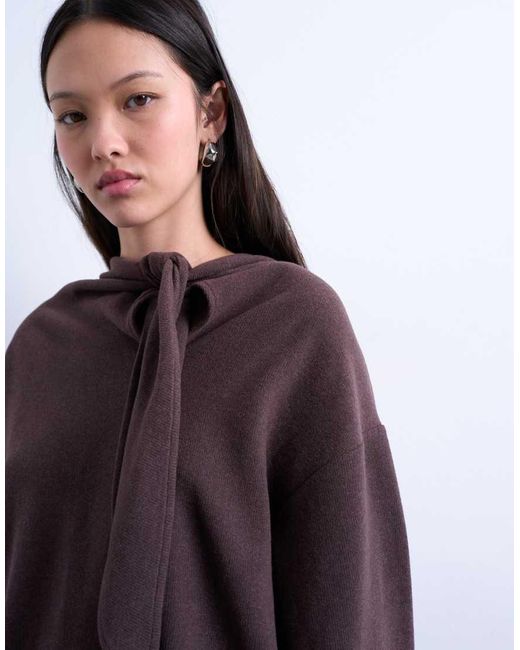 TOPSHOP Brown Neck Tie Long Sleeve Tee Co-ord