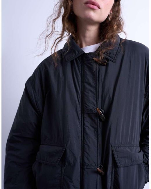 TOPSHOP Blue Oversized Padded Hybrid toggle Bomber