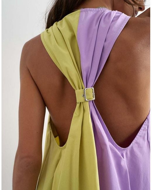 TOPSHOP Purple Poplin Halter Deep Hem Mini Trapeze Dress