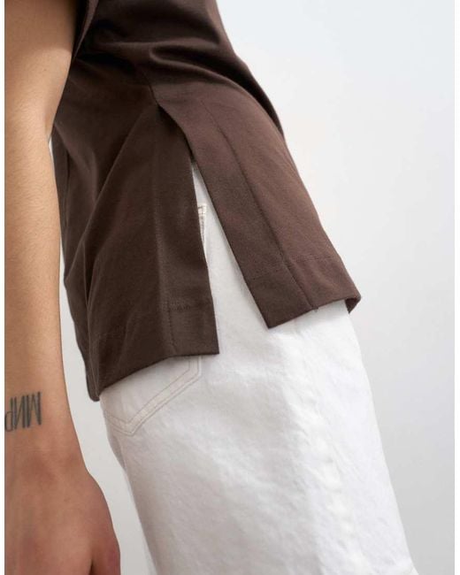 TOPSHOP Brown Slit Side Tee