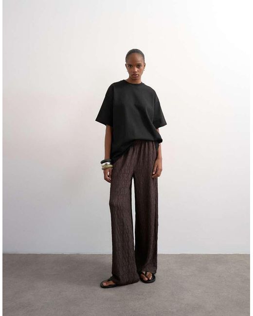 TOPSHOP Brown Plisse Jersey Wide Leg Trousers