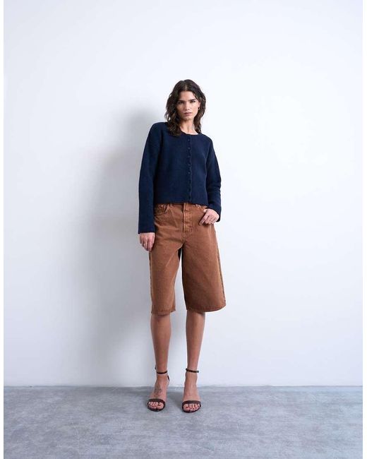 TOPSHOP Blue Knitted Easy Ribbed Relaxed Cardigan