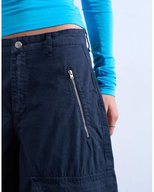 TOPSHOP Blue Balloon Cargo Trouser With Zip And Pocket Details