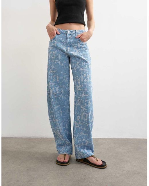 TOPSHOP Blue Barrel Mid Rise Jeans