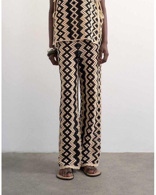 TOPSHOP White Knitted Patterned Crochet Co-Ord Trouser