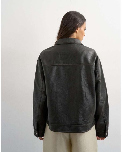 TOPSHOP Black Faux Leather Zip Through Jacket With Patch Pockets