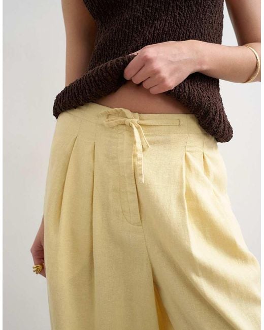 TOPSHOP Natural Linen Balloon Trouser With Tie Waist
