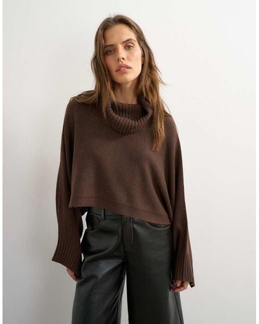 TOPSHOP Brown Knitted Wool Short Cape Jumper