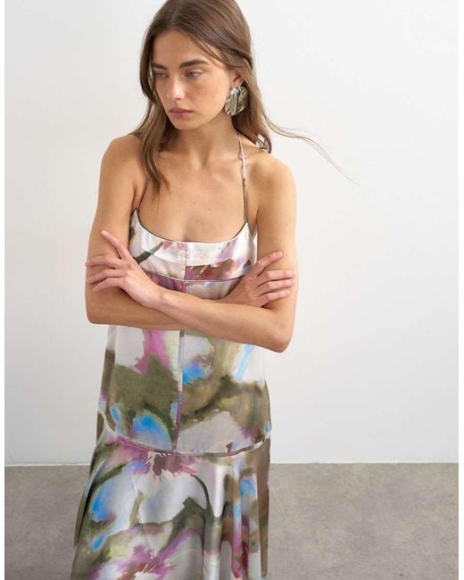 TOPSHOP White Satin Seamed Maxi Dress With Piped Edges