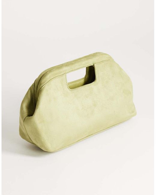 TOPSHOP Green Gordan Medium Suedette Clutch With Handle