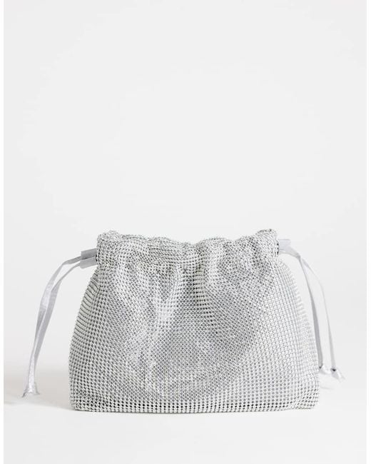 TOPSHOP Gray Seleena Diamante Drawstring Clutch Bag