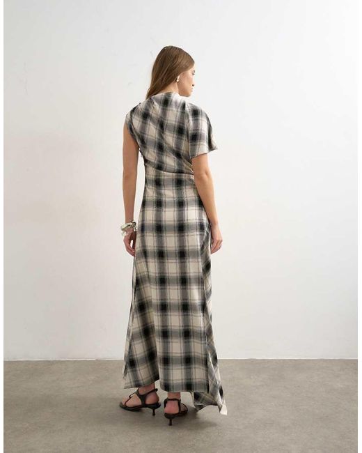 TOPSHOP White Asymmetric Tuck Side Maxi Dress