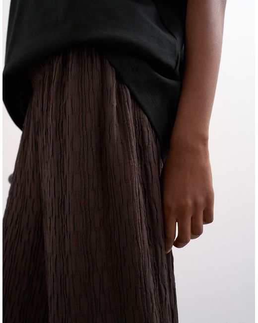 TOPSHOP Brown Plisse Jersey Wide Leg Trousers