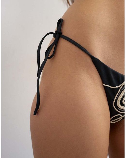 TOPSHOP Brown Sienna Embroidered Thong Bikini Bottoms
