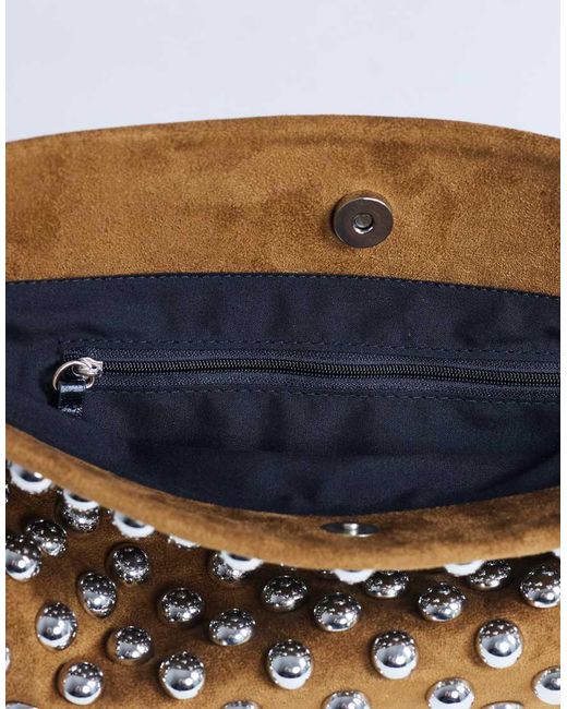 TOPSHOP Natural Gideon Studded Clutch Bag