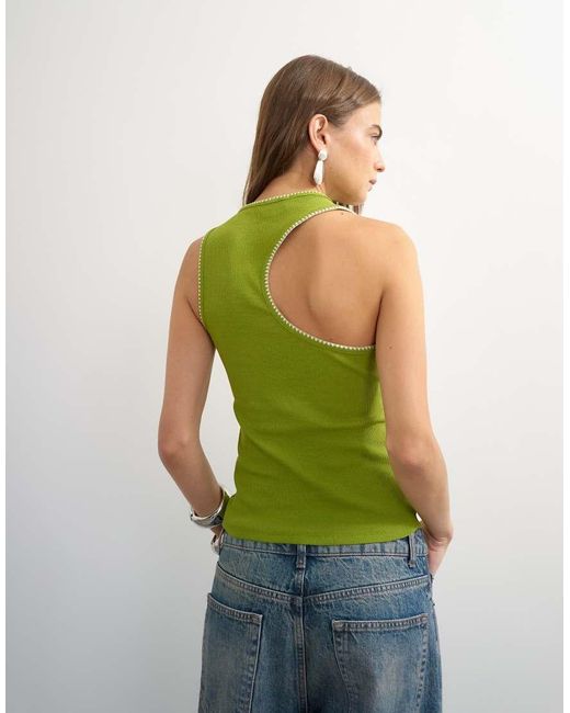 TOPSHOP Green Asymmetric Racer Back Singlet