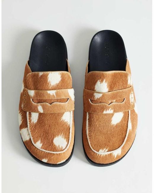 TOPSHOP White Addie Hair On Real Leather Mule Loafer