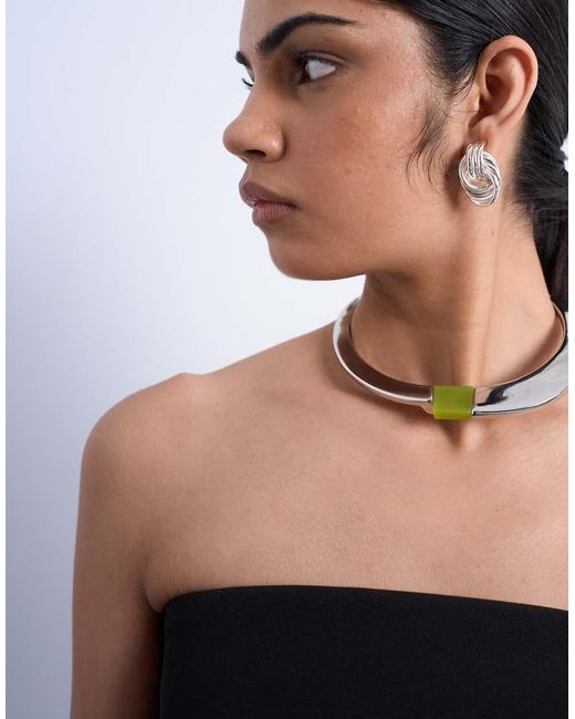 TOPSHOP White Nox Hoop Necklace With Semi Precious Stone