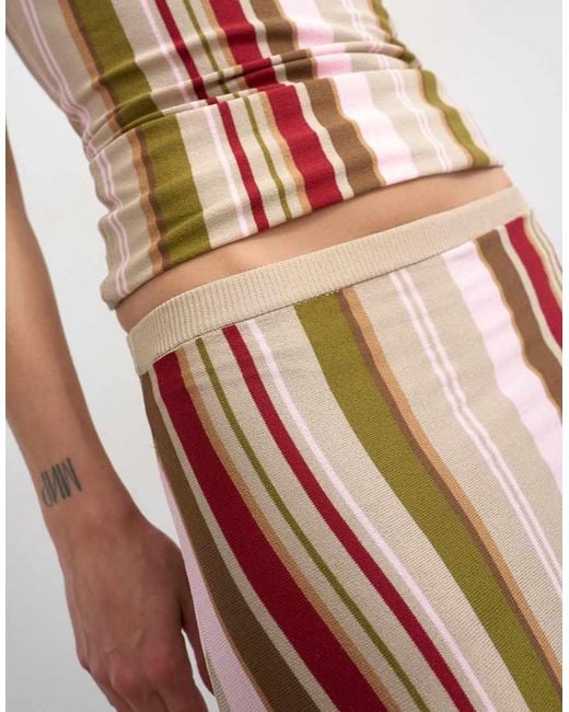 TOPSHOP Green Knitted Stripe Full Skirt Co-ord