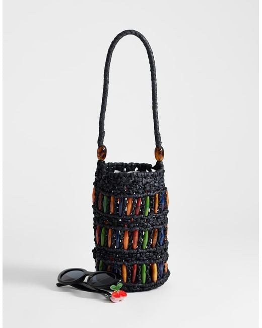 TOPSHOP White Harley Raffia Grab Bag With Beads