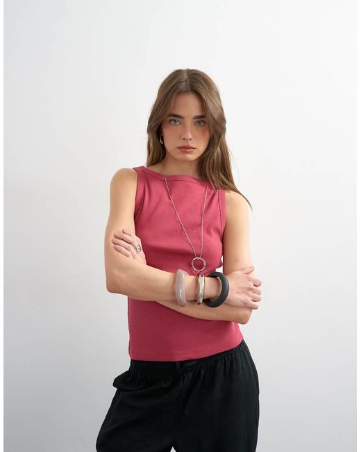 TOPSHOP Red Slash Neck Racer Vest