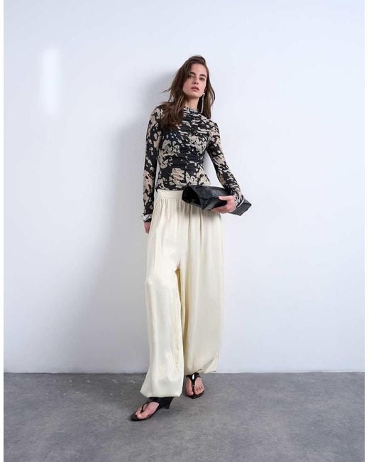 TOPSHOP Black Animal Mono Spot Print Ruched Long Sleeve Top