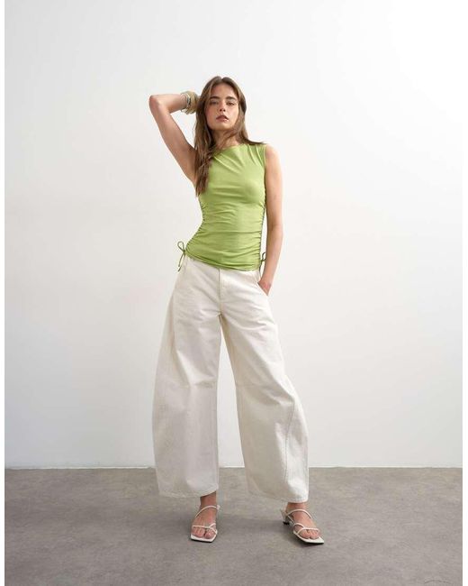 TOPSHOP Green Ruched Drawcord Tank Top