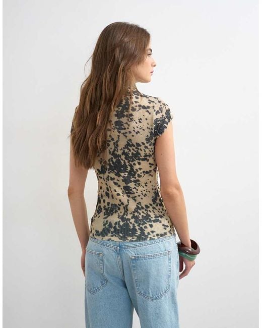 TOPSHOP Multicolor Mesh Animal Cap Sleeve Top
