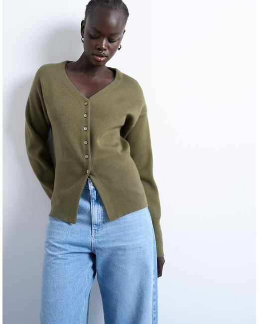 TOPSHOP Blue Knitted V Neck Longline Clean Cinch Waist Cardigan
