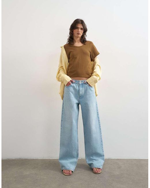 TOPSHOP Brown Scoop Neck Sculpted T-shirt