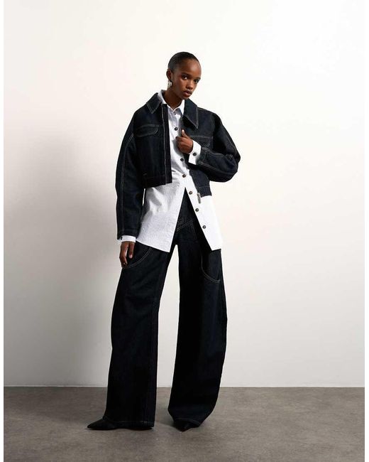 TOPSHOP Black Tolu Coker X Barrel High Rise Jean Circular Design