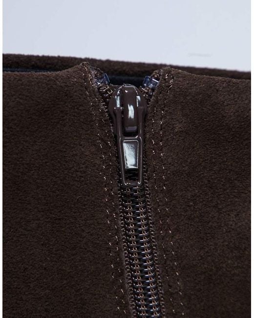 TOPSHOP Brown Peri Real Suede Flat Square Toe Boot